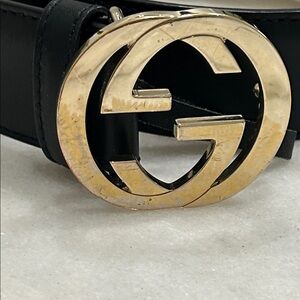 Gucci Black Belt with Gold Logo Buckle 30